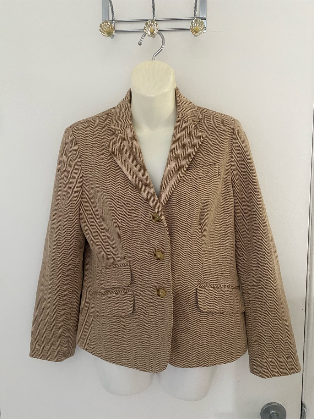 Chaps Ralph Lauren Classic Tan Linen & Cotton Herringbone Blazer Jacket Size 10P